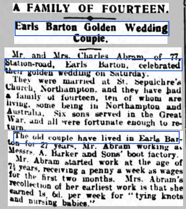 Golden wedding announcement: Northampton Chronicle and Echo, 24 March 1930