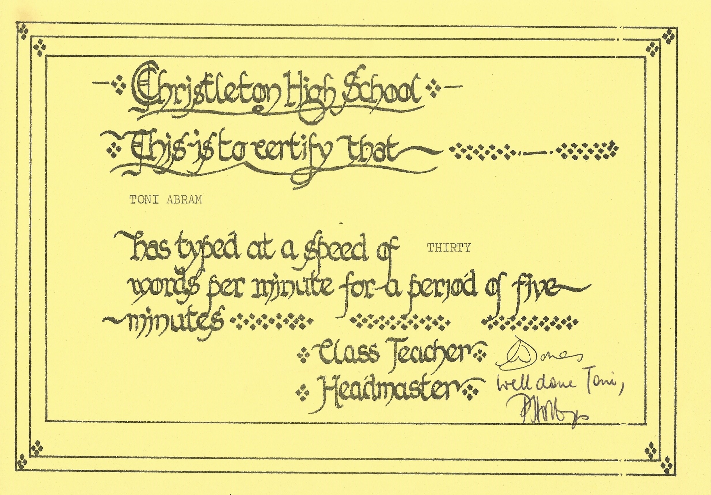 Speed test certificate.