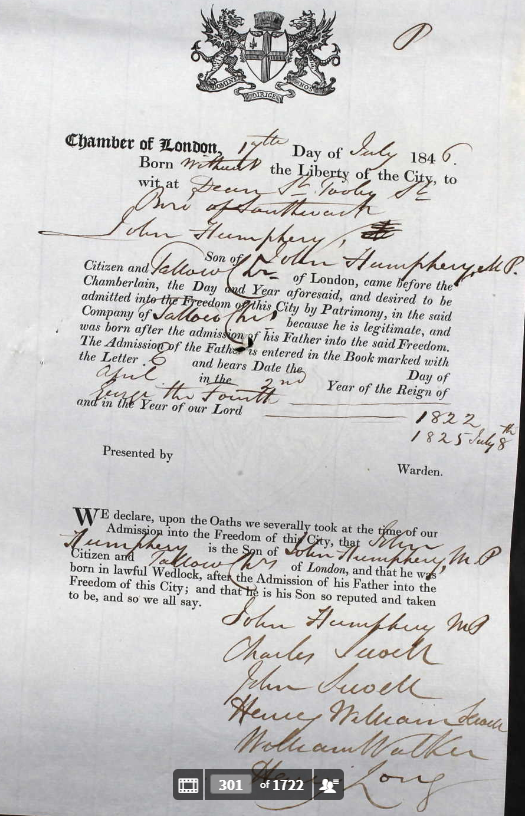 Freedom of City document.
