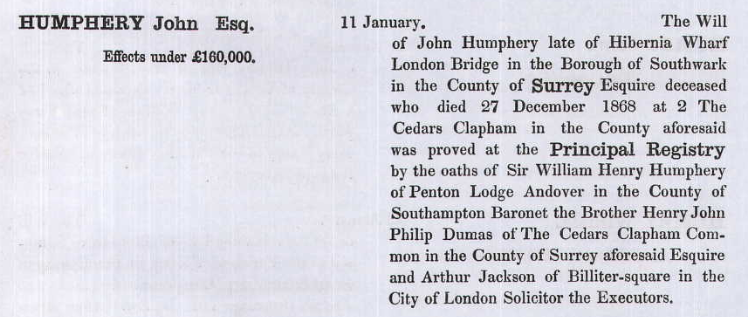 Will of John Humphrey.