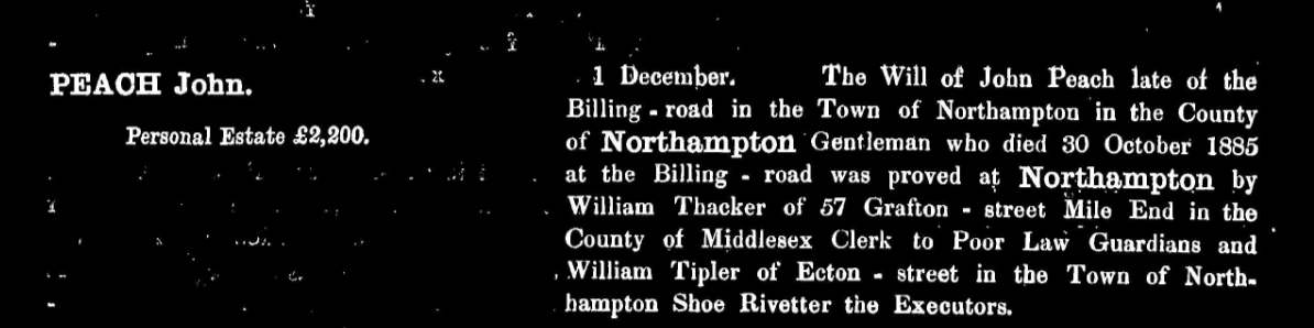 Details of the will of John Peach.